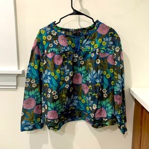 J Crew x Abigail Borg blue floral print blouse, sz XL